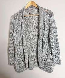 Chicos grey lightweight crochet knit open cardigan sz L