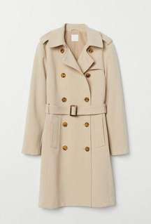 H&M tan beige double breasted Trench coat size 2 womens