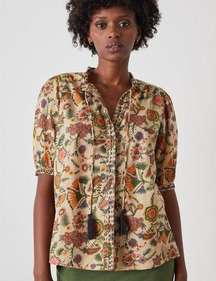 Leon & Harper Conie Floral Short Sleeve Blouse Desert Sable XS