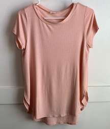 Poetry Light Pink Ribbed Open Side Short Sleeve Shirt