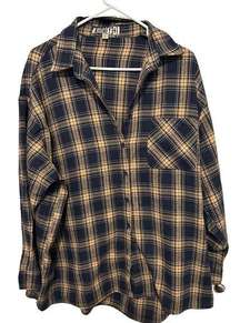 Audrey 3+1 plaid long sleeve button down shirt size m/l