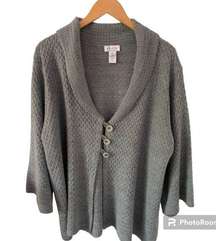 . Three Button Gray Knit 3/4 Sleeve Shawl Collar Cardigan XL Sweater