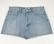 AGOLDE Parker Angled Denim Jean Skirt Womens 30 Blue Distressed Frayed Edge