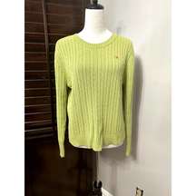 Duck Head Womens Pullover Sweater Green Long Sleeve Jewel Neck Cable Knit M