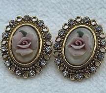 Vintage 1928 raised rose in bloom earrings