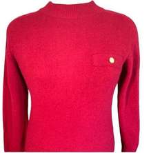 Vintage Sweater Ruby Red Grandma Angora Lambs Wool Blend Pearl Detail Pullover