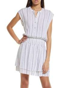 Rails Smocked Waist Mini Dress Striped Linen Blend Size L New with Tag