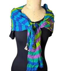 Liz Claiborne Vintage Colorfil Striped silk Scarf