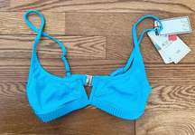 Fae House  Bikini Top in Quench Blue Ribbed Size XS NEW $90 Split V-neck