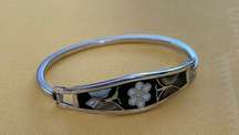 Vintage Mexico Made Silver Bangle Bracelet flower and Butterfly.