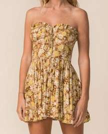 Yellow Floral Strapless Dress