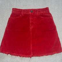 John Galt Straight Corduroy cherry Red Fray Hem Mini Skirt Sz Sm