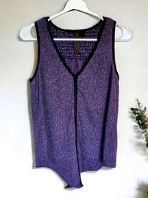 Purple Black Front Tie Sleeveless Lightweight Tank Size Small