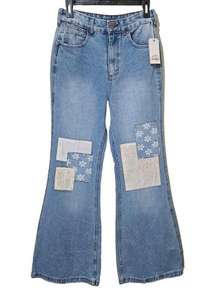 Wrangler Billabong x  Patchwork Flared High Waist Jeans Size 28 Light Wash