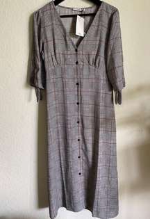 Mango Check Print Midi Dress With Side Slits Size M