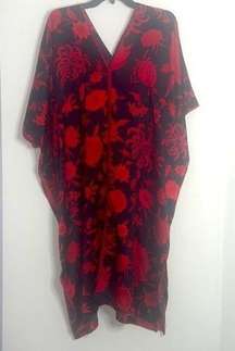 red and black kimono V-neck floral caftan dress lagan look casual