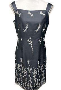 Kay Unger Woman’s Black Embroidered Floral Cotton Dress Size 10