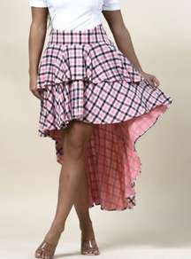 Coral Plaid High Low Skirt