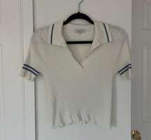 Hooked Up Preppy White Collared Cropped Polo Top