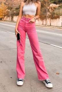 Zara wide leg jeans in pink