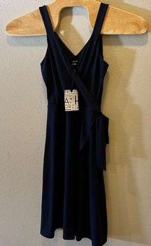 41‎ HAWTHORN Womens Navy Blue Dress M Tristana Essential Knit Faux Wrap Dress