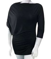 Natori Womens Size L Tunic Asymmetrical Sleeve Ruched Boat Neck Top Black