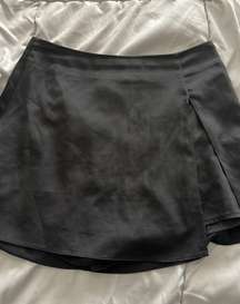 Black Satin Skort with Slit