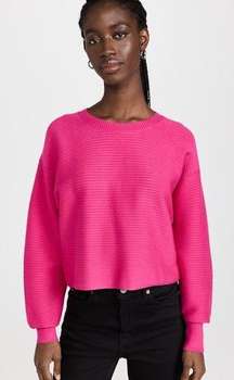 Good American balloon sleeve cropped magenta sweater