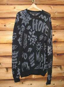 Rare Black Gray Oversize Graphic Sweater