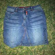 Red y2k mini denim skirt