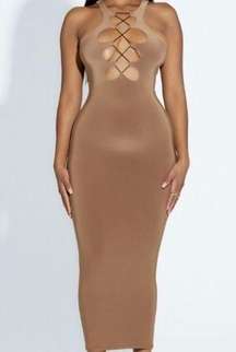 NWT  Case of the Lace Bodycon Shape wear Midi Dress in Brown Small