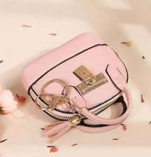 Pink (1) Mini Tote Bag Keychain Coin Purse Pu Leather for Mini Pouch Zipper