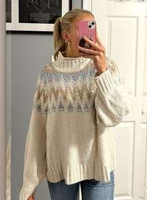 American Eagle Cream Pattern Turtleneck Sweater