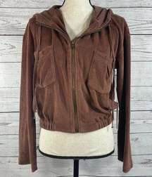 Young Fabulous & Broke Anthropology Small Cropped Jacket Velour Full-Zip Hooded