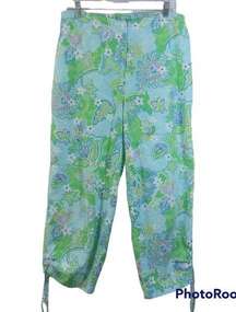 Oleg Cassini Weekend Blue Green Paisley Print Cropped Pants L