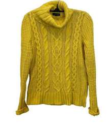 LRL Lauren Jeans Co. Bright Yellow Chunky Cable Knit Turtleneck Sweater Sz Sm