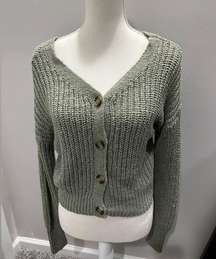 Moon & Madison Women Size Small Green Sage Button Cardigan Cropped Sweater Cozy