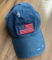 Mad Love Denim Baseball Cap Americana 4th July Dad Hat Unisex USA White Red Blue