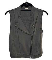 Nordstrom Vest Jacket Gray Denim Moto Zip Size XS sleeveless rayon Y2K 90s