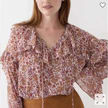 J. Crew Womens Fete Floral Fall 2022 Ruffle Boho Chiffon Top Bell Sleeve Size S