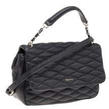 DKNY Black Diamond Quilted Leather Lara Top Handle Crossbody Bag