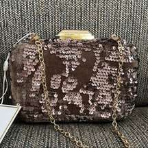 NWT Shiraleah Bronze Clutch Shoulder Purse Special Occasion Sequins Velvet