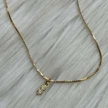 Dainty faceted rhinestones gold tone necklace