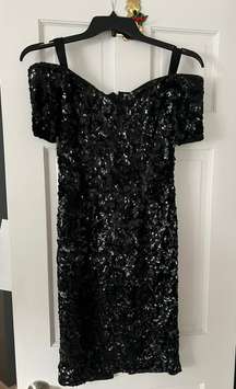 Dress Vintage  Black Sequin Cocktail Off the Shoulder