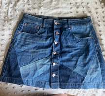 High-Rise Patch Jean Mini Skirt