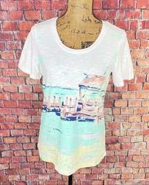 Coral Bay Lake Dock Painting Slub Knit Tee White Multi S