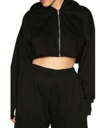 Naked Wardrobe Size 1X Hoodie Womens Black Cropped Zip Up Solid NWT