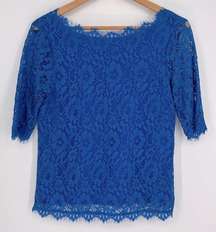 Pim + Larkin Griffin Boatneck Eyelash Lace Top Women’s Size Small in Royal Blue