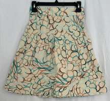 Bird Print Skirt Drop Waist Pleats Khaki and Blue Size 8