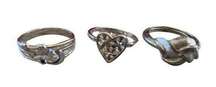 Lot of 3 Vintage Rings Silver Tone Heart Moon Stars